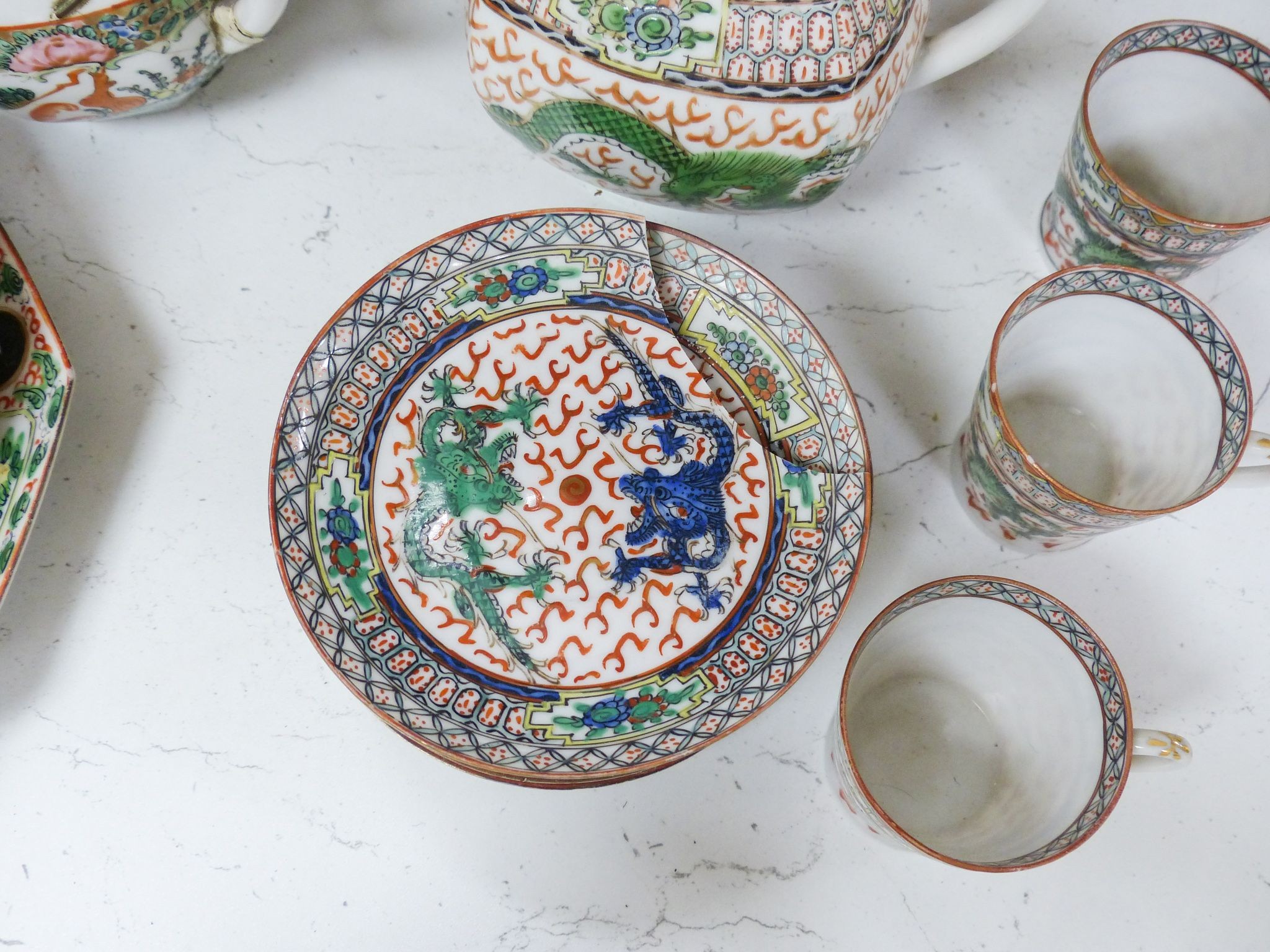 A Cantonese porcelain part tea and coffee set